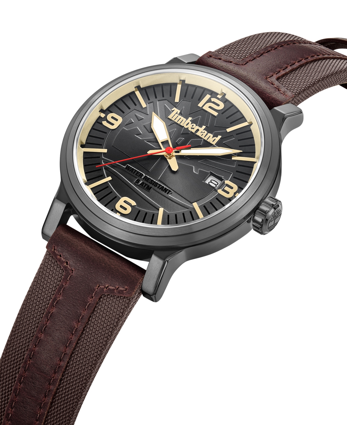Shop Timberland Men's Quartz Westerly Dark Brown Leather Nylon Strap Watch, 46mm