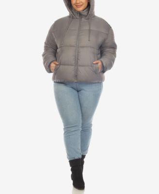 Plus Size Hooded Bomber Puffer Coat