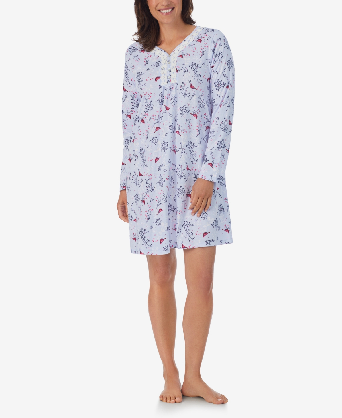 Women's Long Sleeve Short Nightgown - Blue Multi