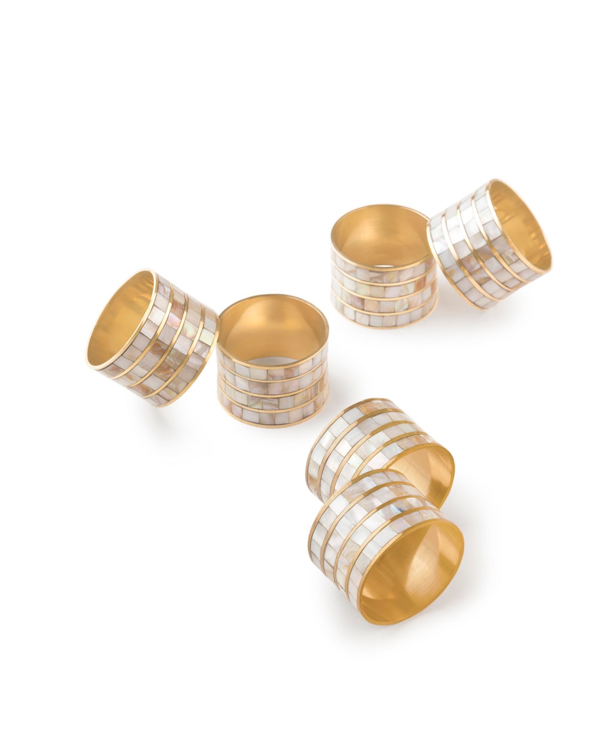 Jardin White Pearl Napkin Rings, Set of 6 - Gold