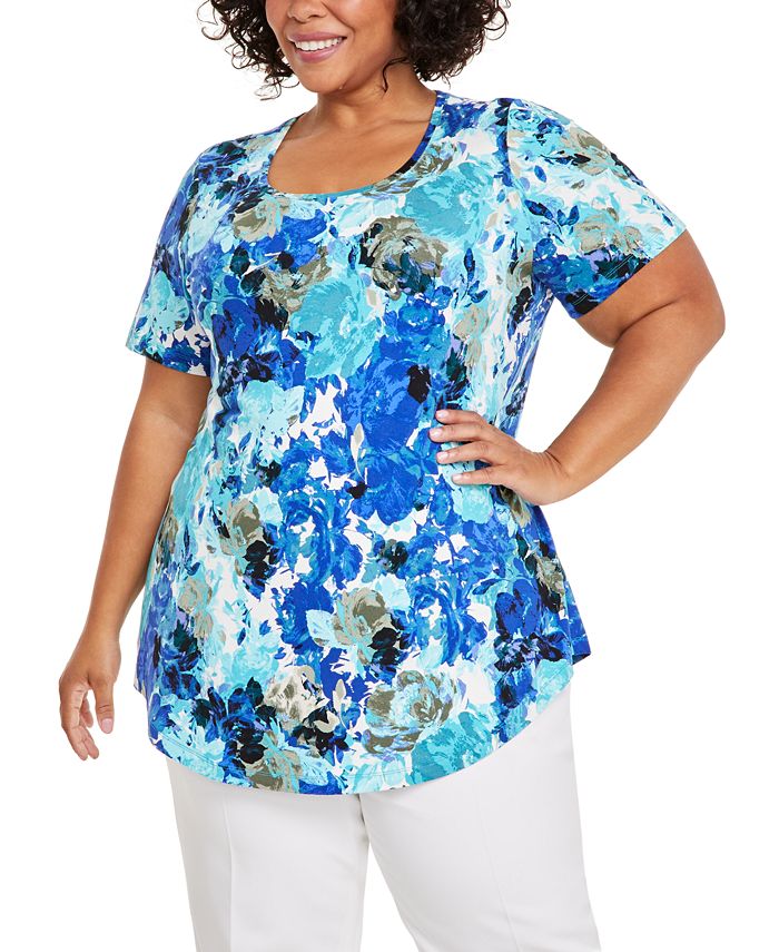 JM Collection Plus Size Claudette Rose Scoop-Neck Top, Created for Macy ...
