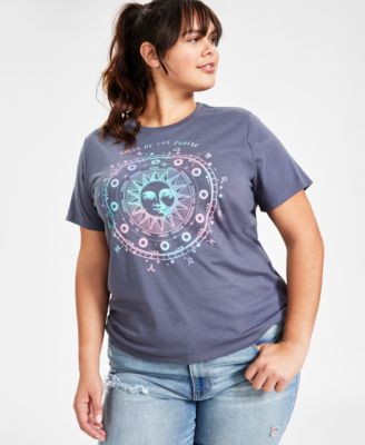 Rebellious One - Trendy Plus Black Sun Zodiac Graphic Print T-Shirt