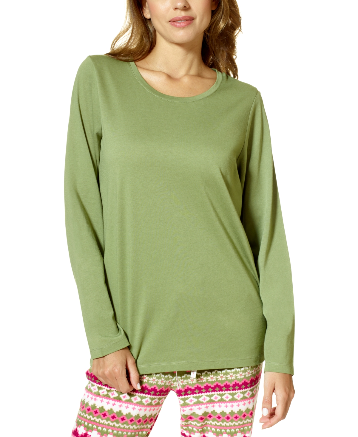 Hue Women's Long-sleeve Crewneck Pajama Top In Loden Green