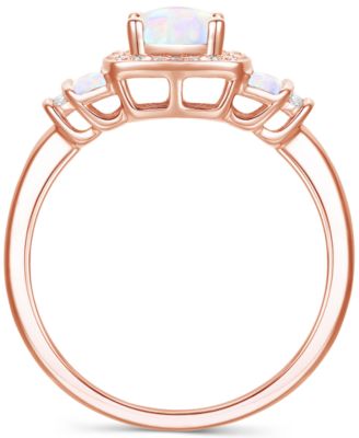 Lab-Grown Opal (3/8 ct. t.w.) & Lab-Grown White Sapphire (1/6 ct. t.w.) Statement Ring in 14k Rose Gold-Plated Sterling Silver (Also in Lab-Grown Ruby & Lab-Grown Blue Sapphire)