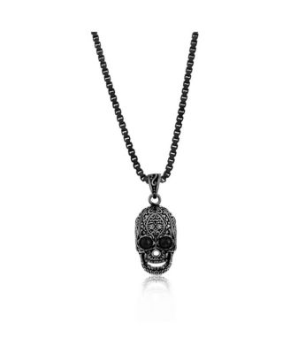 Stainless Steel Black Cz Skull Necklace - Black 37$