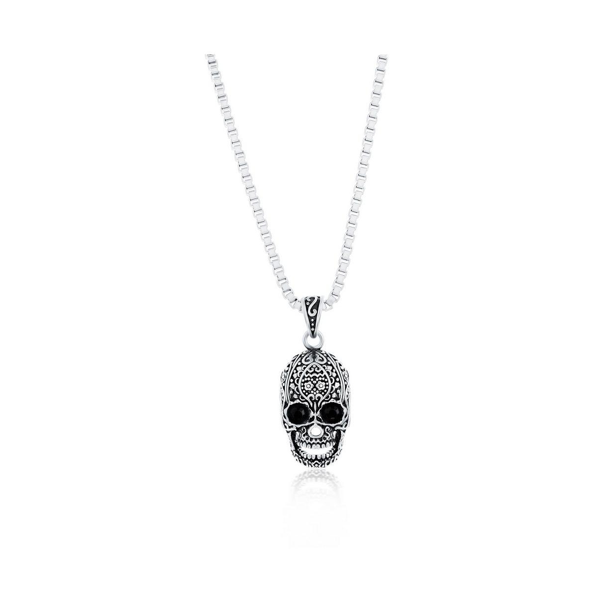 Stainless Steel Black Cz Skull Necklace - Black
