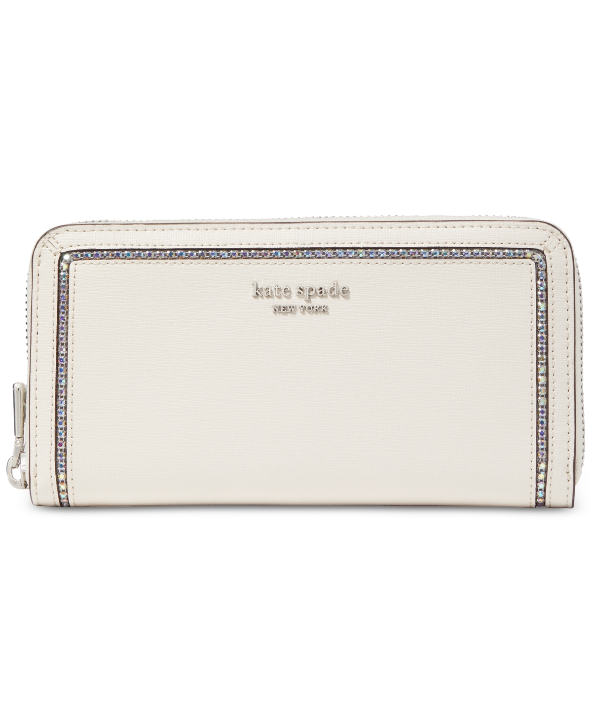 Kate Spade New York Morgan Crystal Inlay Saffiano Leather Zip Around Continental Wallet In Parchment.