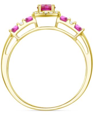 Lab-Grown Ruby (5/8 ct. t.w.) & Lab-Grown White Sapphire (1/10 ct. t.w.) Halo Statement Ring in 14k Gold-Plated Sterling Silver (Also in Lab-Grown Blue Sapphire)