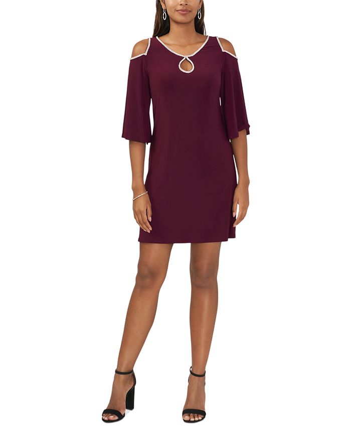 Women s Embellished Cold Shoulder Elbow Sleeve Dress
