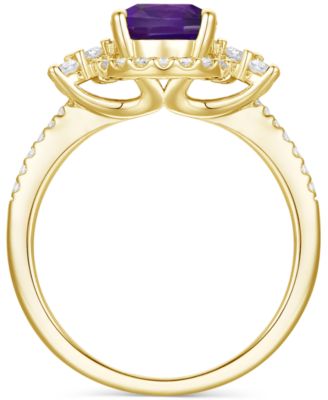 Amethyst (1-1/2 ct. t.w.) & Lab-Grown White Sapphire (1/2 ct. t.w.) Halo Statement Ring in 14k Gold-Plated Sterling Silver