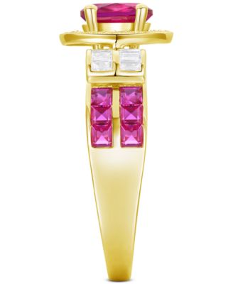 Lab-Grown Emerald (7/8 ct. t.w.) & Lab-Grown White Sapphire (1/3 ct. t.w.) Statement Ring in 14k Gold-Plated Sterling Silver (Also in Additional Gemstones)