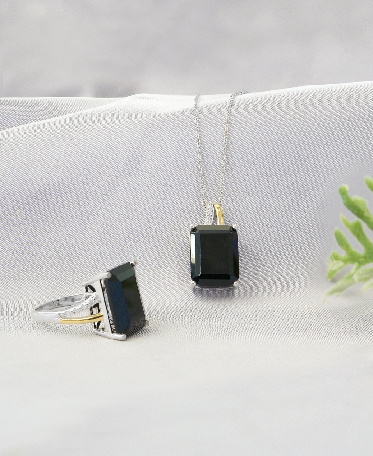(10-1/2 ct. t.w.) and Diamond Accent Ring in Sterling Silver and 14k Gold - Onyx