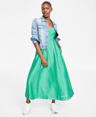 On 34th Womens Denim Trucker Jacket Scoop Neck Sleeveless Maxi Dress Created For Macys In Bright Green