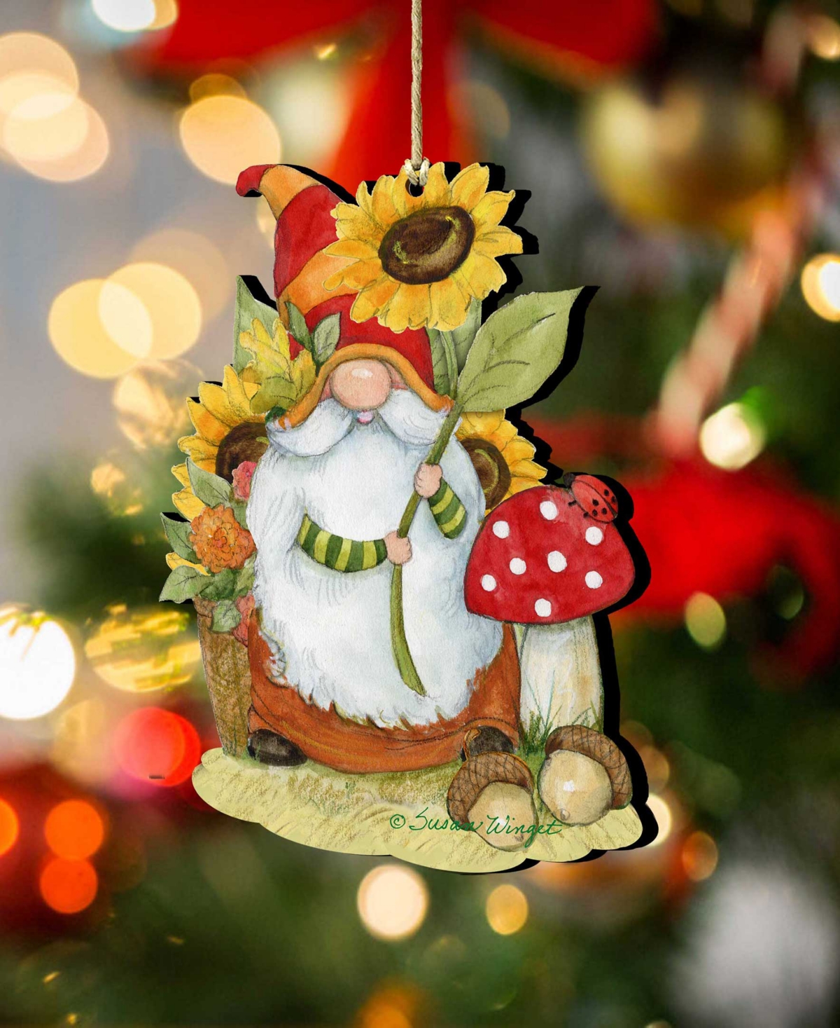 Designocracy Holiday Wooden Ornaments Sunflower Gnome Home Decor Set Of 2 S. Winget In Multi Color