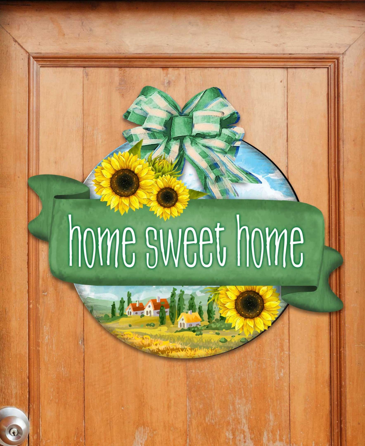 Designocracy Holiday Wooden Door Hanger Welcome Sign Home Sweet Home Wreath G. Debrekht In Multi Color