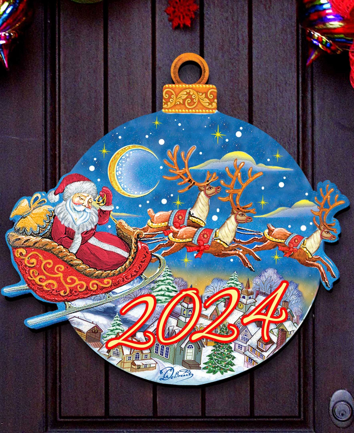 Designocracy 2024 Dated Up Up And Away Christmas Wooden Door Decor Wall Decor G. Debrekht In Multi Color