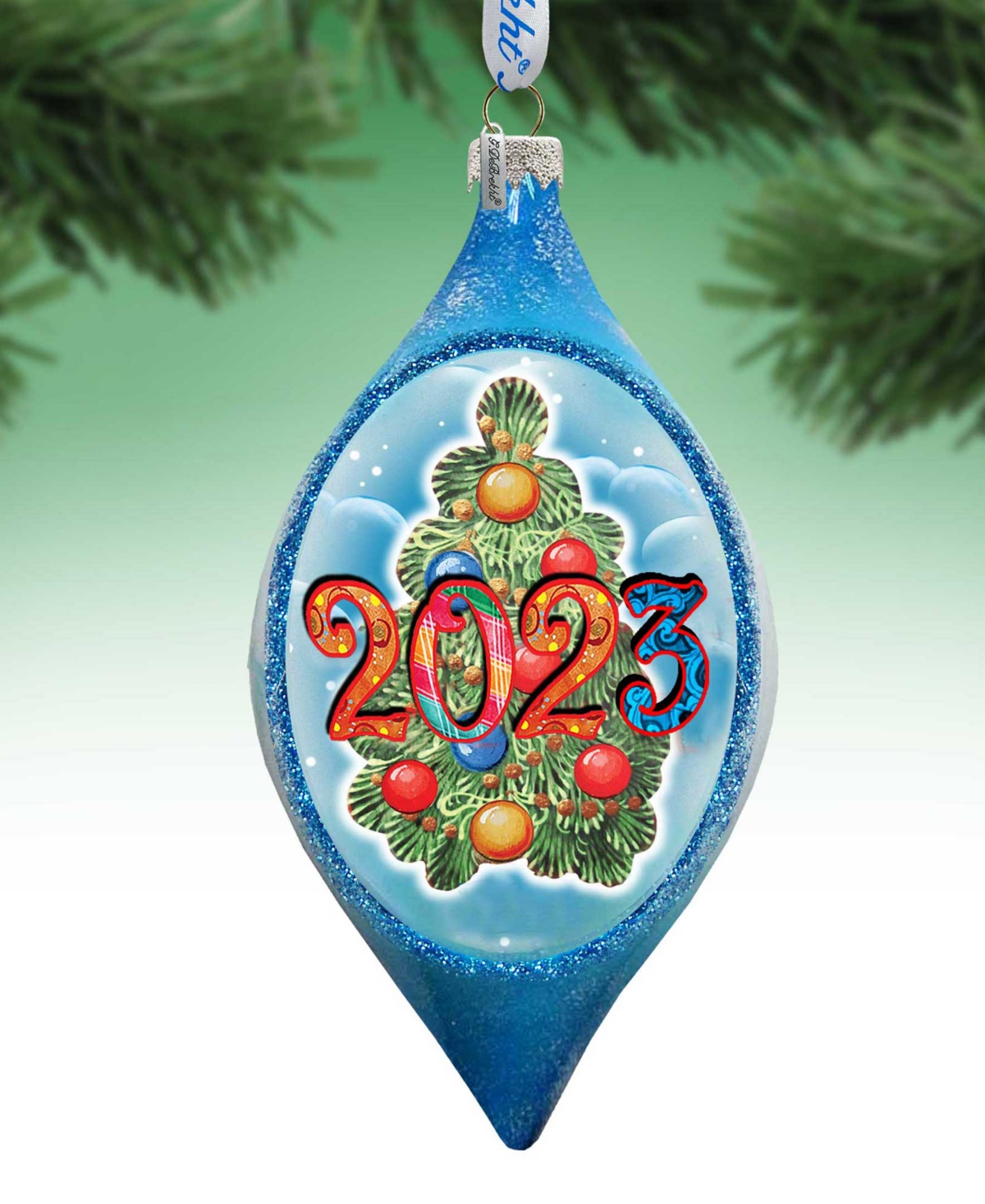 Designocracy 2023 Dated Christmas Tree Drop Mercury Christmas Glass Ornaments G. Debrekht In Multi Color
