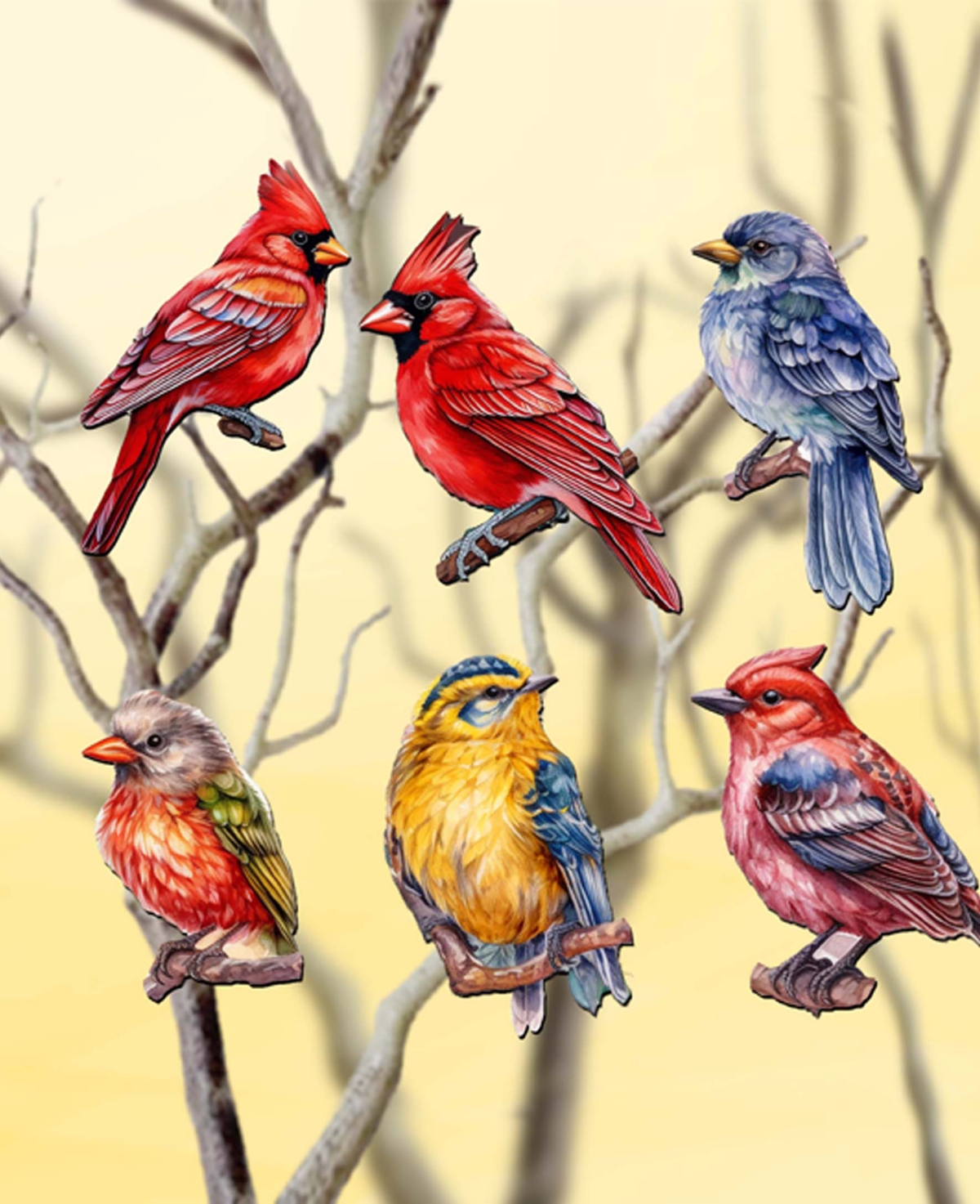 Designocracy Winter Birds Holiday Wooden Clip-on Ornaments Set Of 6 G. Debrekht In Multi Color