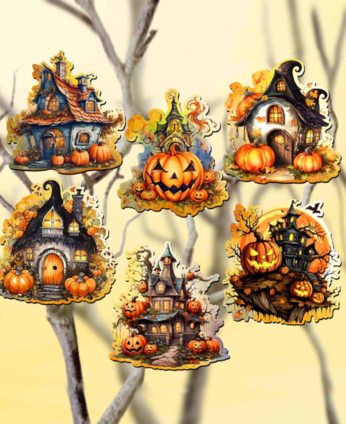 Designocracy Holiday Wooden Clip-on Ornaments Spooky Houses Set Of 6 G. Debrekht In Multi Color