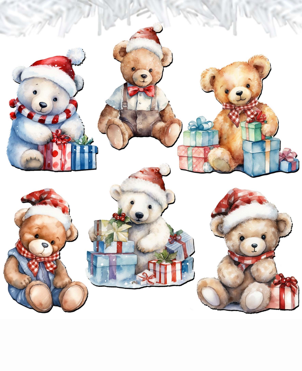 Designocracy Christmas Teddy Bear Christmas Wood Clip-on Ornaments Set Of 6 G. Debrekht In Multi Color