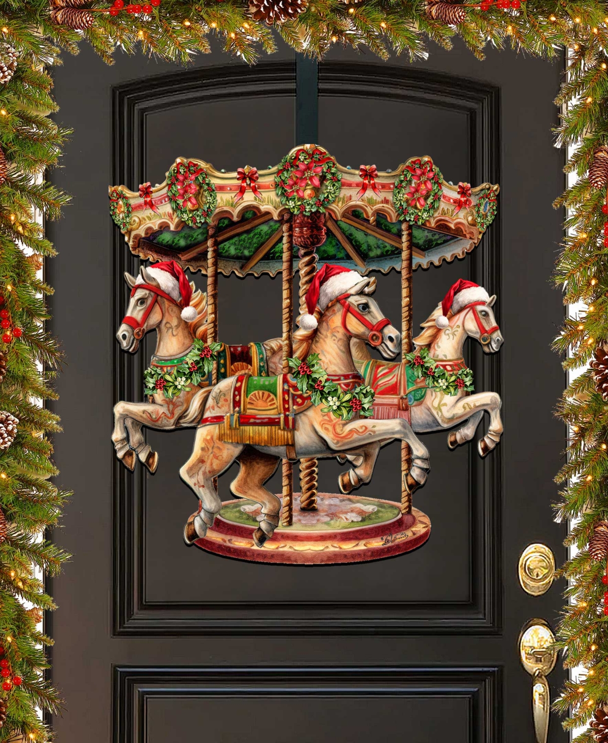 Designocracy Christmas Carousel Christmas Wooden Wall Decor Door Decor G. Debrekht In Multi Color