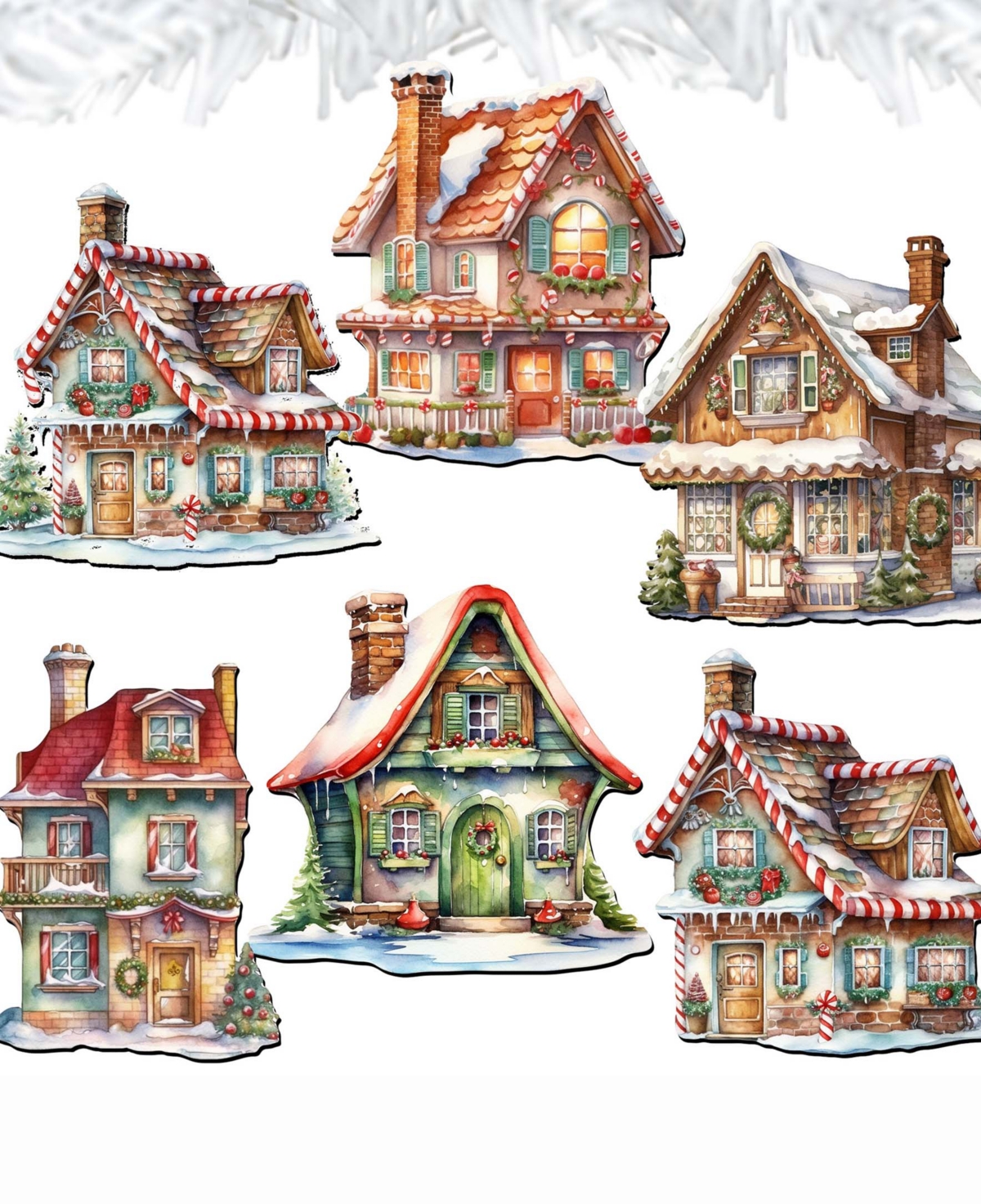 Shop Designocracy Holiday Wooden Clip-on Ornaments Dream Houses Set Of 6 G. Debrekht In Multi Color