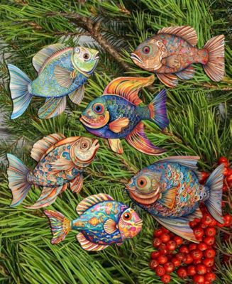 Holiday Wooden Clip-On Ornaments Coastal Fish Set of 6 G. DeBrekht