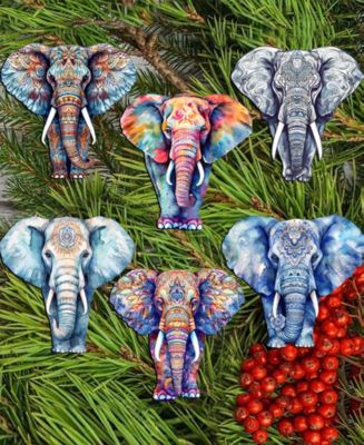 Holiday Wooden Clip-On Ornaments Elephants Set of 6 G. DeBrekht
