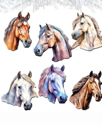 Holiday Wooden Clip-On Ornaments Horses Set of 6 G. DeBrekht