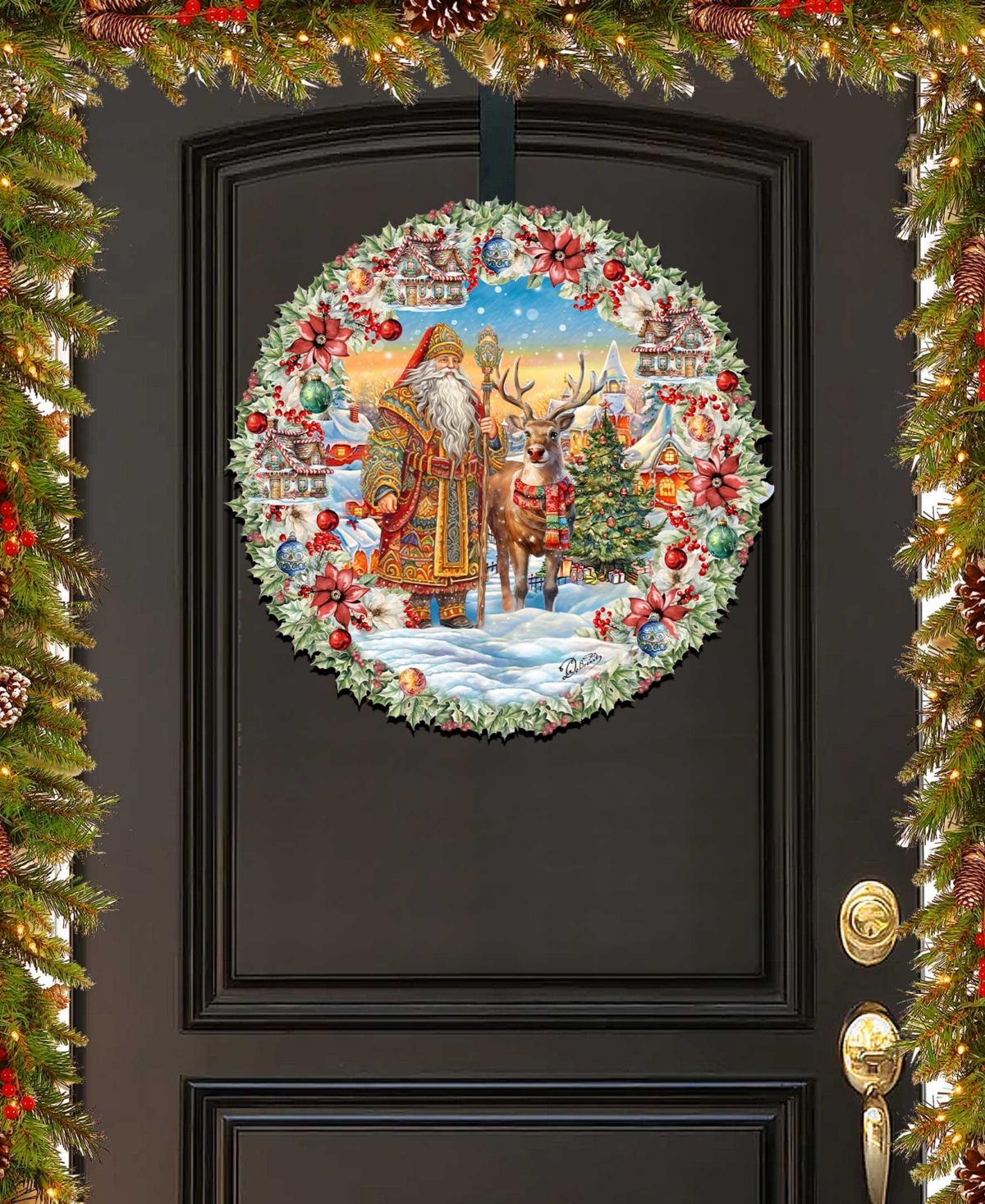 Designocracy Santa's Magical Cottage Christmas Wooden Door Decor Wall Decor G. Debrekht In Multi Color