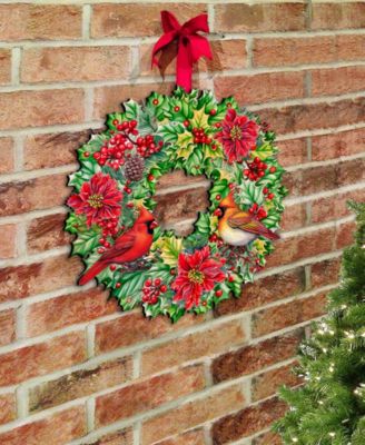 Cardinal Garland Wreath Christmas Door Hanger Wooden Door Decor G. DeBrekht