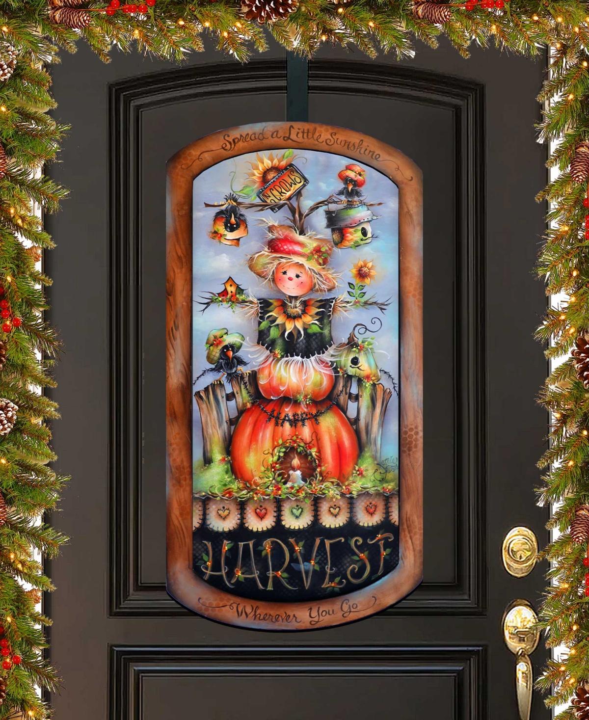 Designocracy Holiday Door Hanger Wooden Door Decor Harvest Pumpkin Scarecrow J. Mills-price In Multi Color