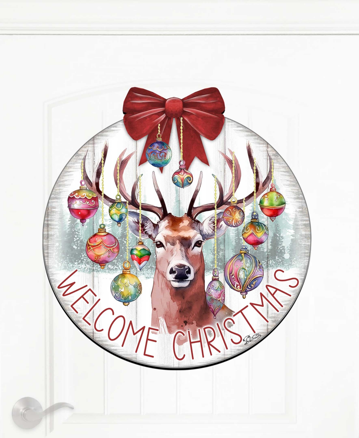 Designocracy Welcome Christmas Wooden Door Decor Welcome Sign Hanging Decoration G. Debrekht In Multi Color