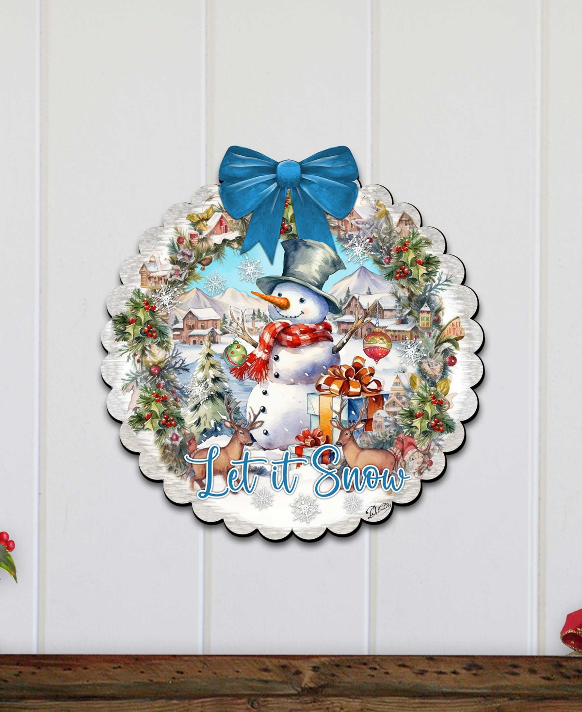 Designocracy Let It Snow Christmas Wooden Door Decor Hanging Decoration G. Debrekht In Multi Color