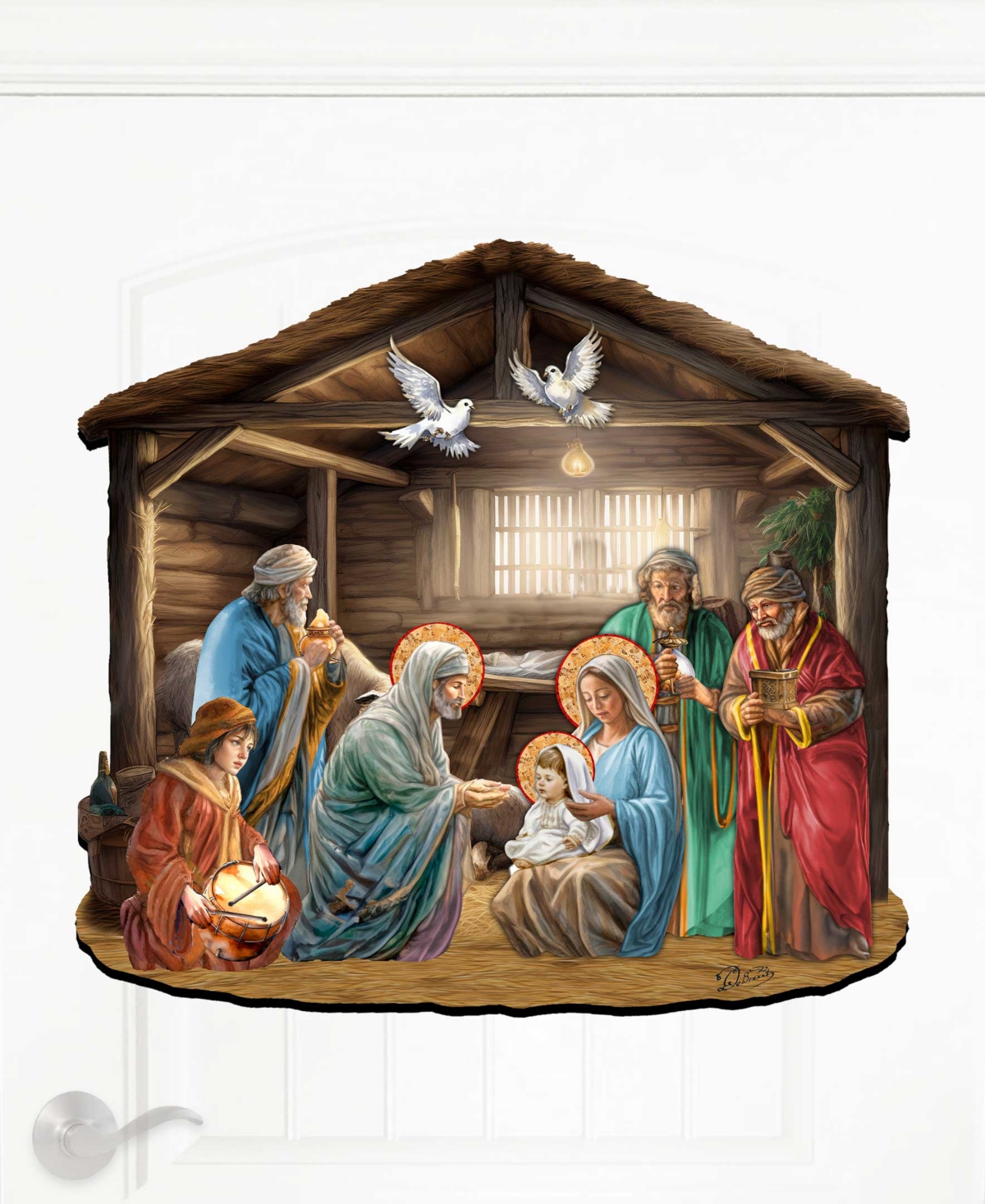 Designocracy Nativity Scene Christmas Wooden Door Hanger Door Decor G. Debrekht In Multi Color