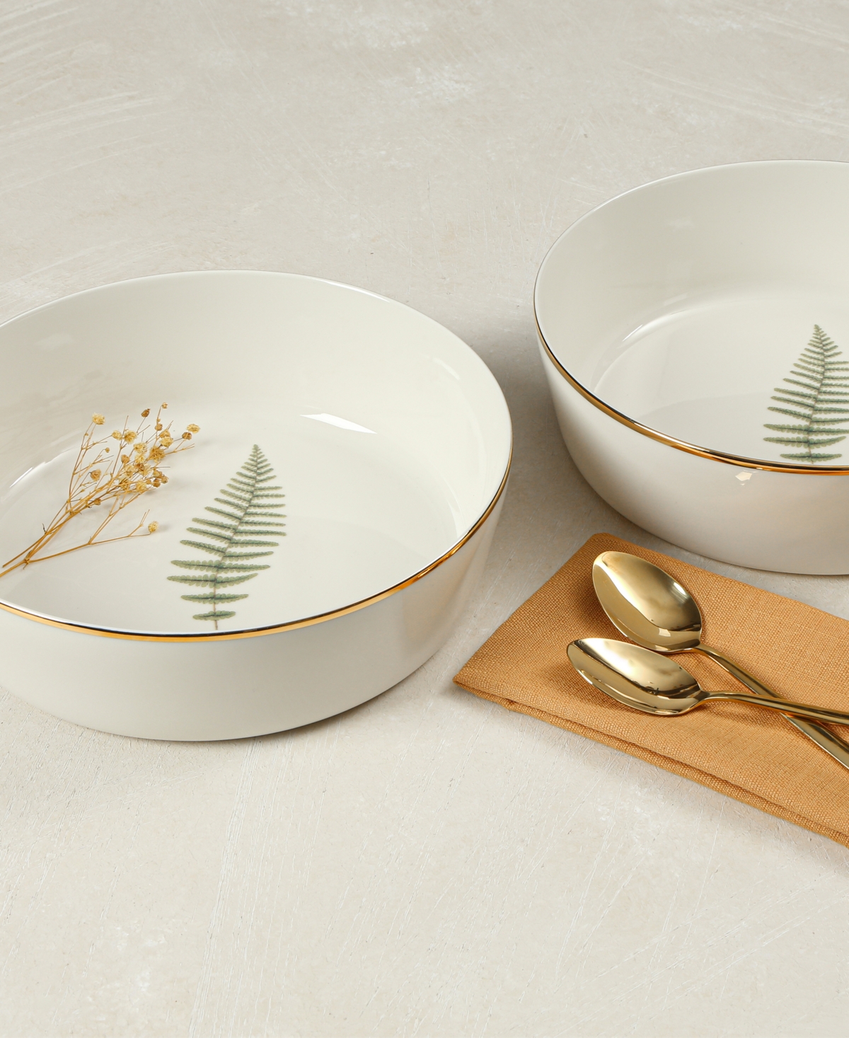 Porland Botanical 2 Piece Bowl Set, Service For 2 In White,gold