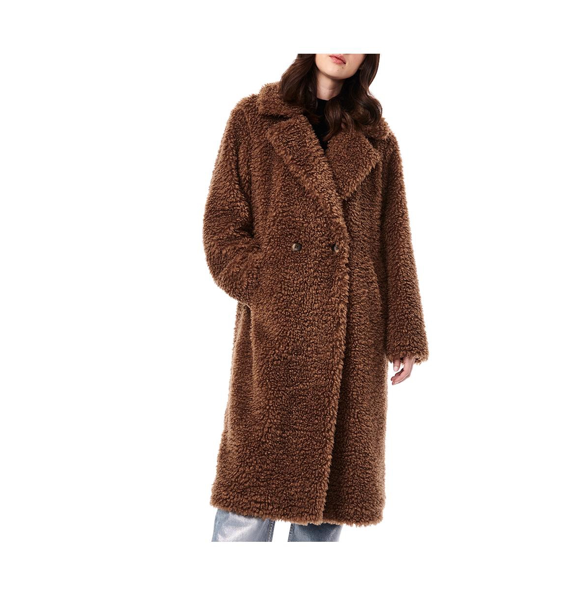 Women's Long Faux Fur Coat - Brown