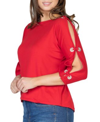 Women's Three Quarter Cold Shoulder Grommet Top