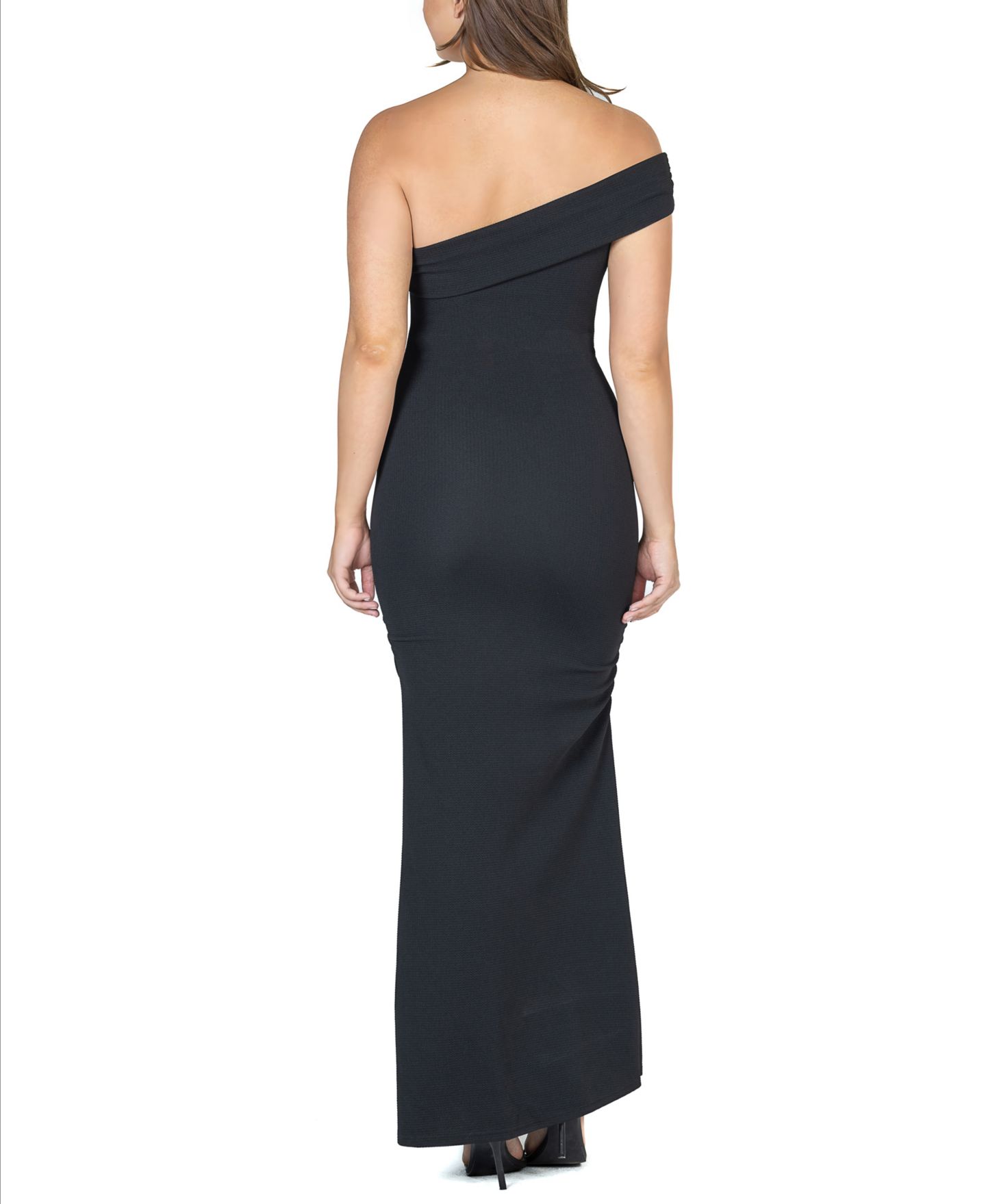 Женское платье 24seven Comfort Apparel Party One Shoulder Rouched Maxi, цвет: Чёрный — фото 2