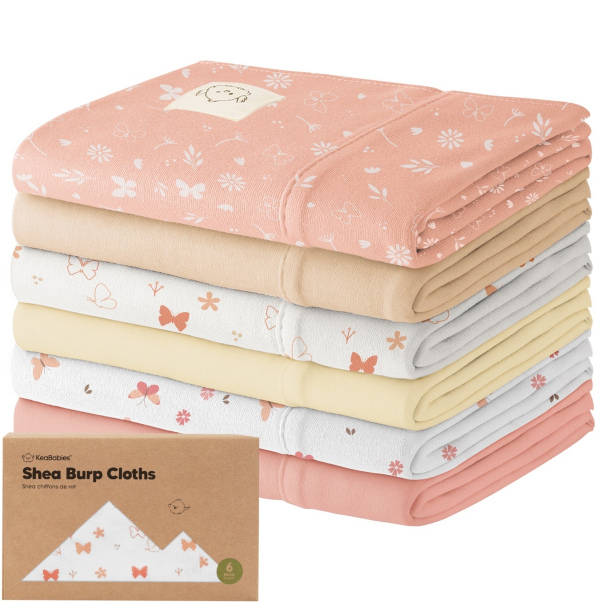 KeaBabies Kids 6pk Shea Burp Cloths Girls, Organic Burping Cloths for Babies, Newborn