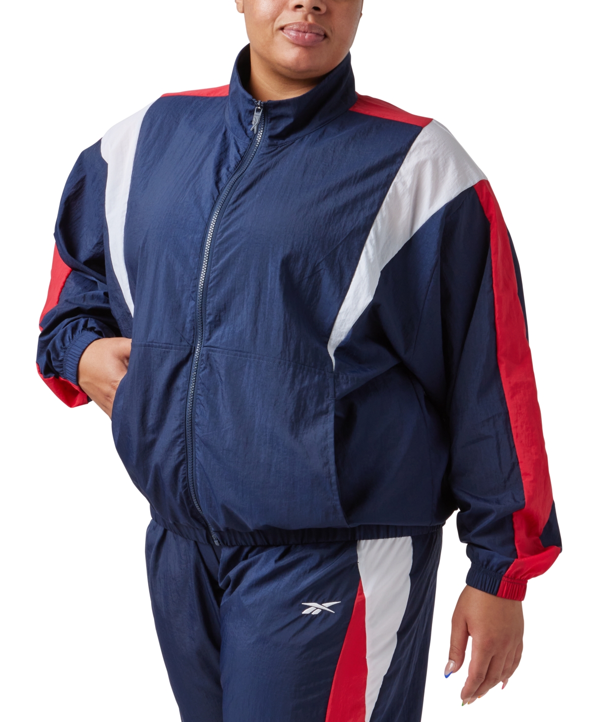 Plus Size Zip-Front Long-Sleeve Colorblocked Jacket - Blue Slate
