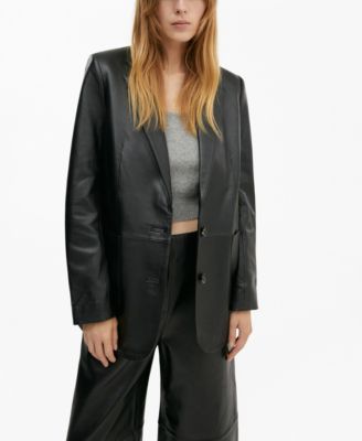 MANGO Women's Pockets Leather Blazer Macy's