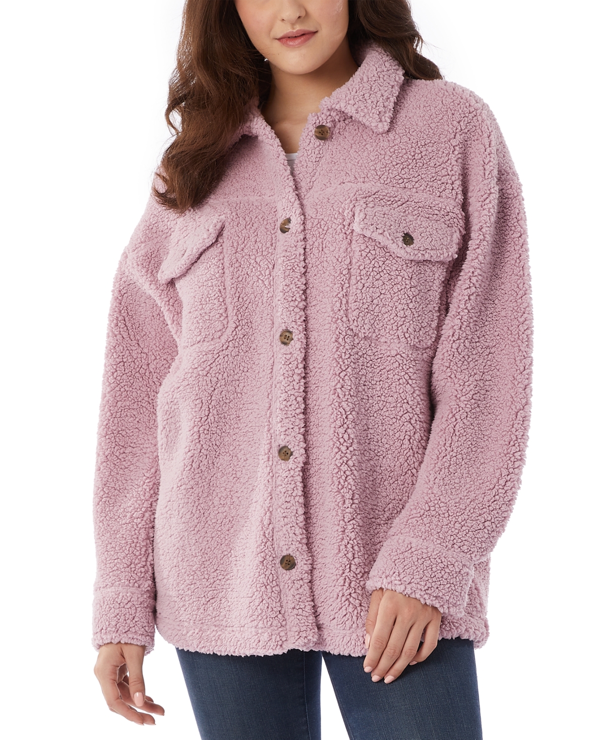 32 Degrees Women's Relaxed-fit Fleece Shirt Jacket In Mauve Shadow