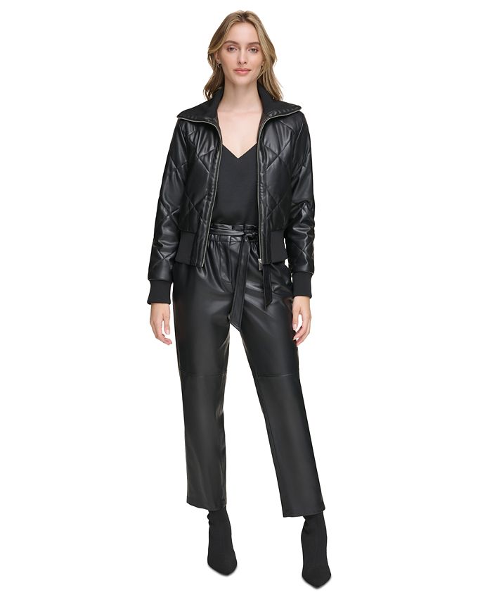 Calvin Klein Women's Quilted Faux-Leather Jacket - Macy's