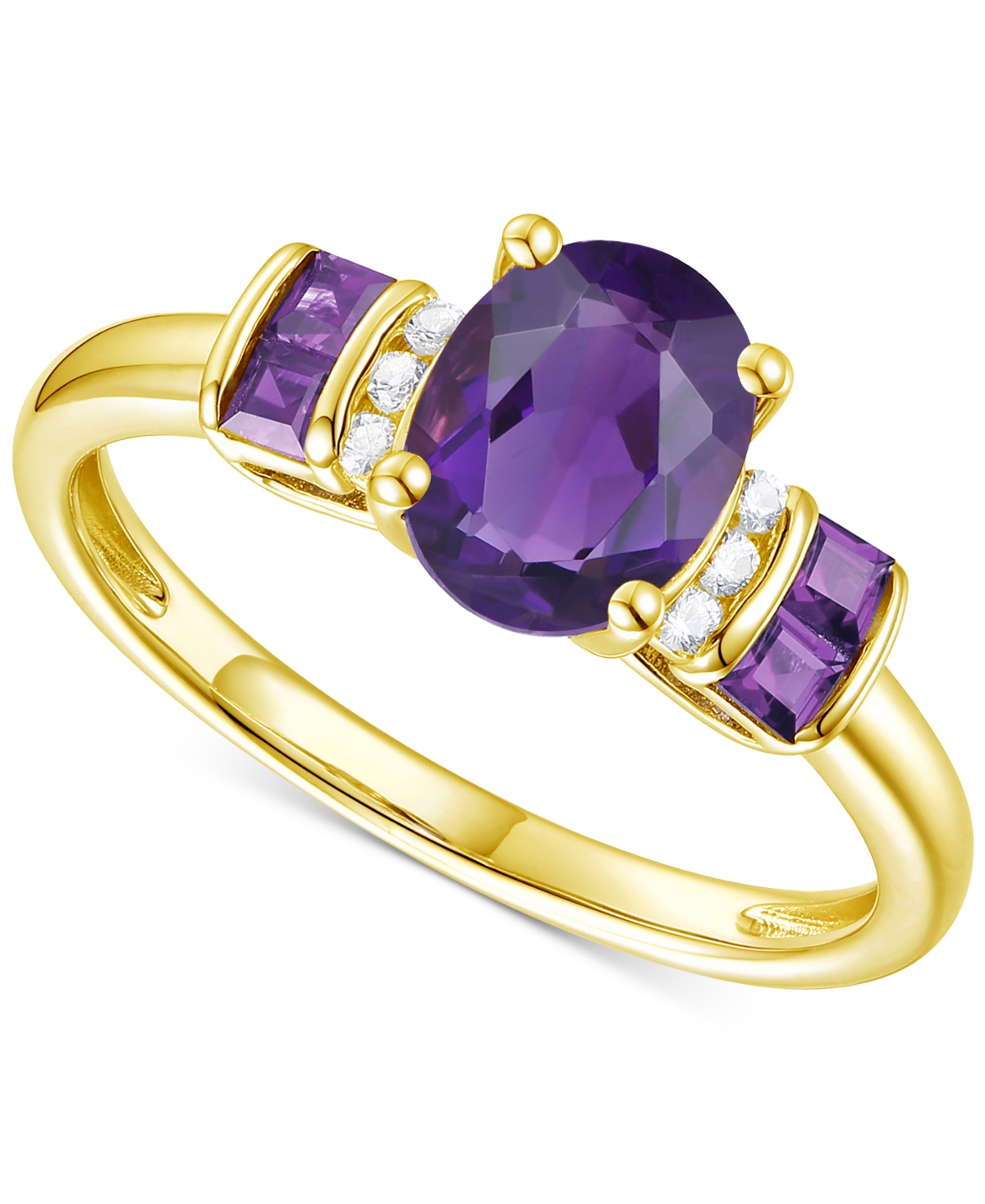 Macy's Amethyst (1-1/2 Ct. T.w.) & Lab-grown White Sapphire (1/20 Ct. T.w.) Statement Ring In 14k Gold-plat In Amethyst