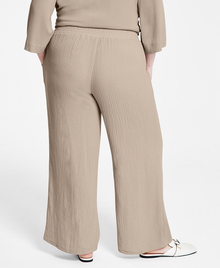 JM Collection Plus Size Gauze Drawstring Pants, Created for Macy's Macy's