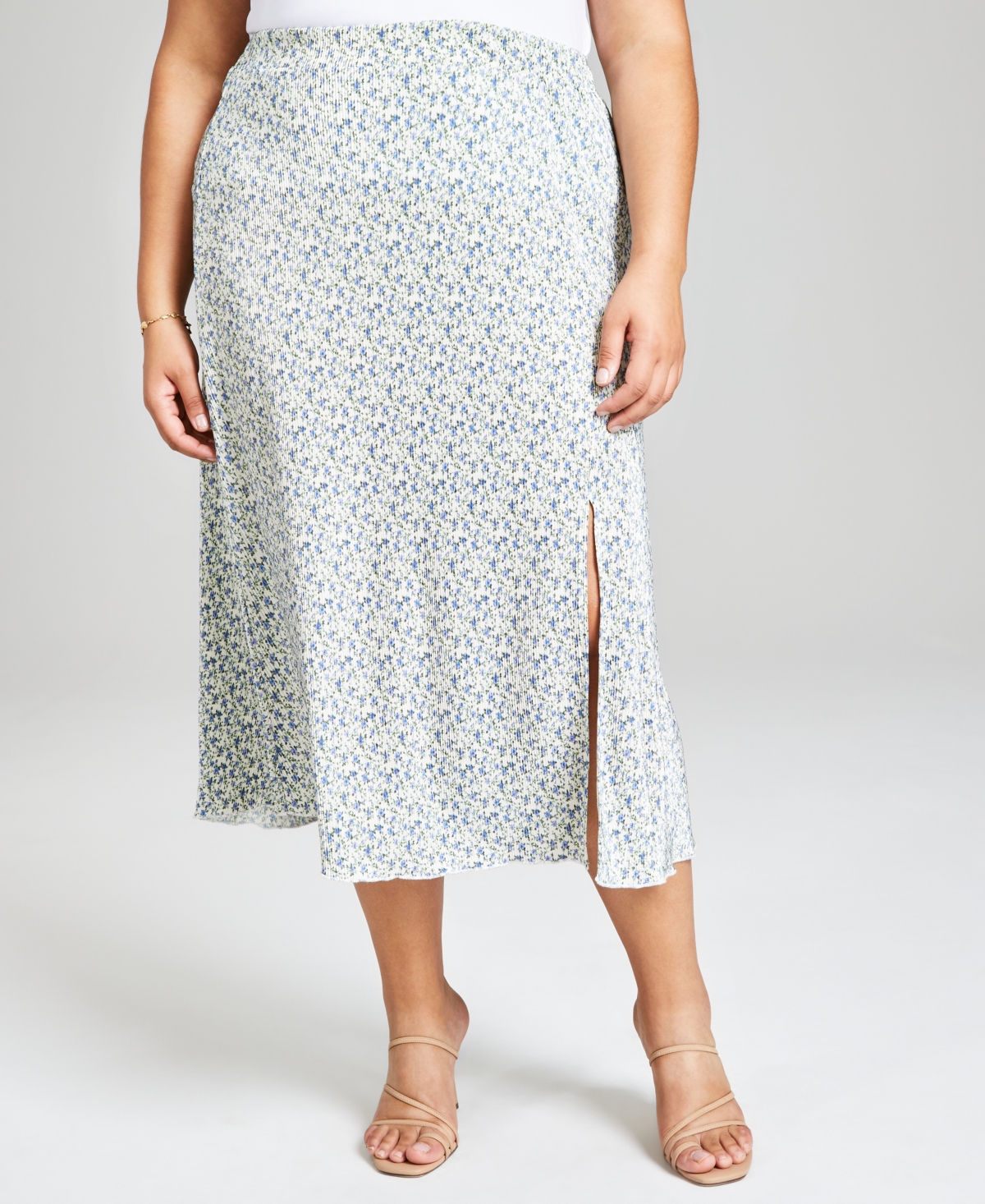 And Now This Plus Size Knit Midi Skirt In Blue Tiny Antonella
