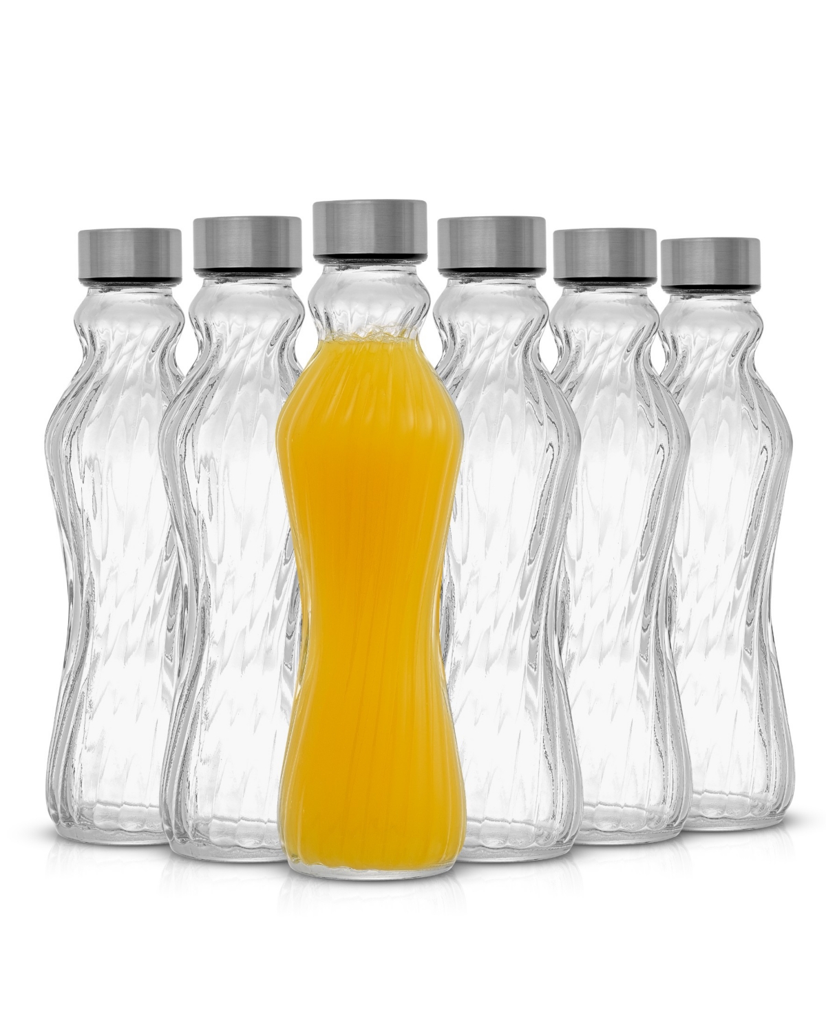 Joyjolt Fluted Glass Spring Water Bottles Set Of 6 In Clear