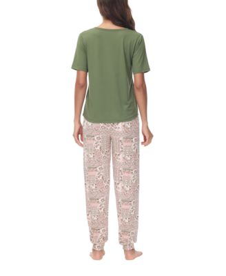 Women's 2 Piece Short Sleeve Henley Top with Jogger Pajama Set