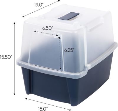 Large Split-Hood Cat Litter Box with Scoop and Grate, Blue